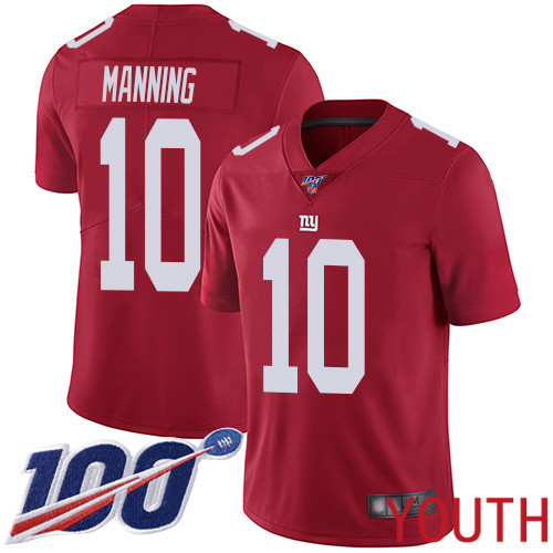 Youth New York Giants #10 Eli Manning Red Limited Red Inverted Legend 100th Season Football NFL Jersey->youth nfl jersey->Youth Jersey
